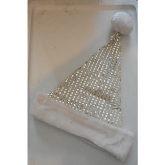 Christmas Santa Hat White with Silver Sequin Dots 18″ Tall by Merry Brite - Picture 2 of 2